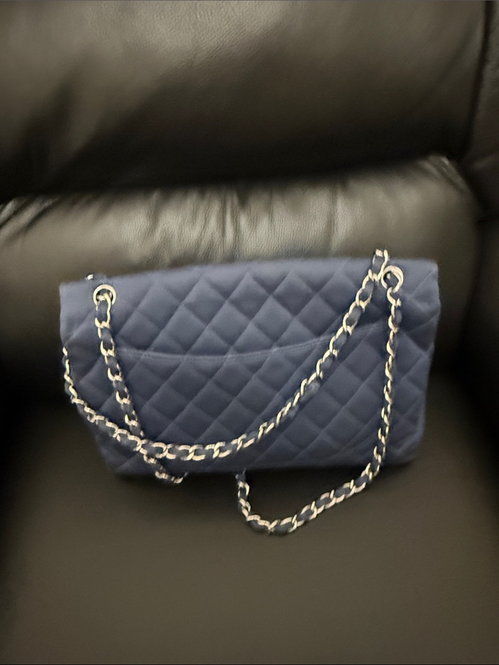 Chanel blue jersey single jumbo flap bag - Picture 3 of 14